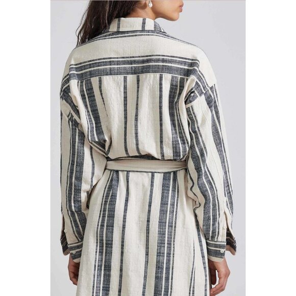 NWT APIECE APART Gabriella Tie Wrap Dress Organic Cotton Midi Cream Bold Stripe - Picture 6 of 8